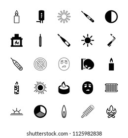 Heat icon. collection of 25 heat filled and outline icons such as candle, thermometer, brightness, fireplace, geyser, sun, bonfire. editable heat icons for web and mobile.