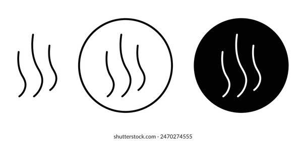 Heat icon collection. Heat steam vector icon. Thermal warm smell emblem. Fire smoke icon.