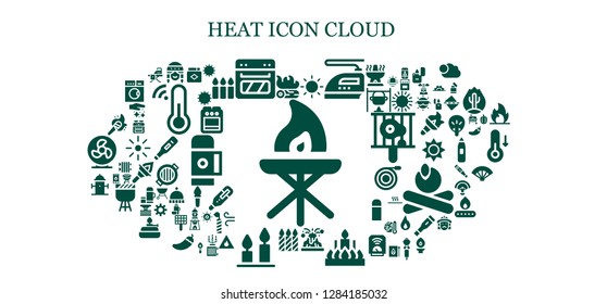  heat icon set. 93 filled heat icons. Simple modern icons about  - Torch, Campfire, Fan, Oven, Sun, Iron, Volcano, Candle, Candles, Hydrant, Match, Ironing board, Stove, Thermometer