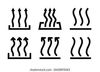 Heat Icon Set. A black icon of heat waves, representing temperature or warmth.