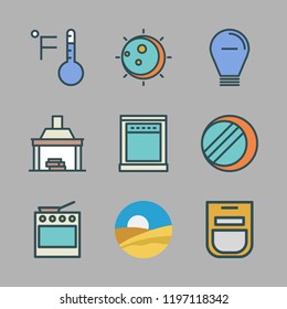 heat icon set. vector set about eclipse, thermometer, fireplace and oven icons set.