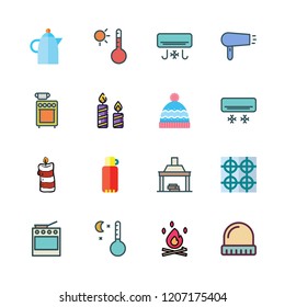 heat icon set. vector set about kettle, bonfire, hairdryer and temperature icons set.