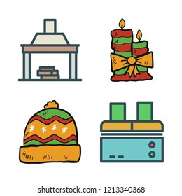 heat icon set. vector set about fireplace, factory, candle and winter hat icons set.