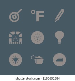 heat icon. heat vector icons set boiled pan, iron, fireplace and bulb