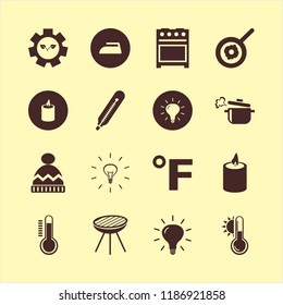 heat icon. heat vector icons set winter hat, fried egg, temperature sun and bulb