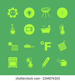 heat icon. heat vector icons set caldron, oven mitts, thermometer and gear sprout