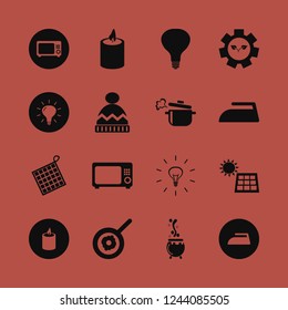 heat icon. heat vector icons set microwave, caldron, boiled pan and solar panel