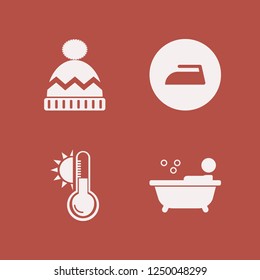 heat icon. heat vector icons set iron, temperature sun, winter hat and person in bath