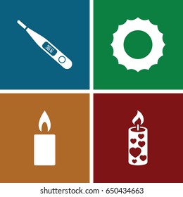 Heat icons set. set of 4 heat filled icons such as candle, thermometer