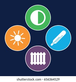 Heat icons set. set of 4 heat filled icons such as thermometer, sun, brightness