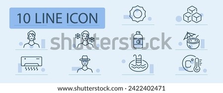 Heat line icon. Air conditioning, refreshing beverages, ice-cold treats, swimming pools. Pastel color background. Vector line icon for business and advertising