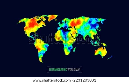 Heat map. Abstract infrared thermographic world map. Vector illustration.