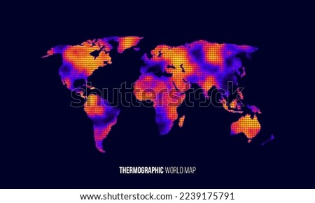 Heat map. Abstract infrared thermographic world map. Vector illustration.