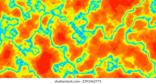 Heat map. Abstract vector thermal spectrum. Hot and cold temperature distribution on landscape. Infrared thermographic background. Global warming concept. Data of temperature scanner