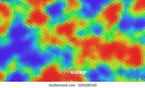 Heat Map Hexagonal Background. Infrared Thermal Camera Hexagon Landscape Scan. Temperature Scanner Radar Global Warming Concept. Vector Illustration.