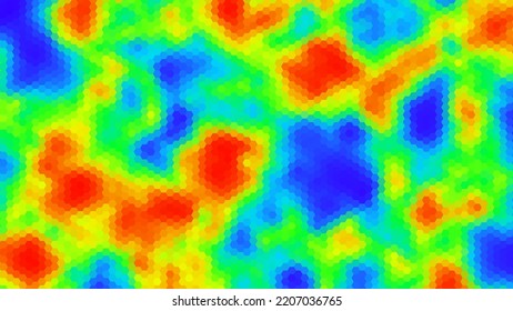 Fondo Hexagonal del mapa de calor. Escaneo del paisaje de la cámara térmica infrarroja Hexagon. Concepto de Calentamiento Global del Radar del Escáner de Temperatura. Ilustración vectorial.