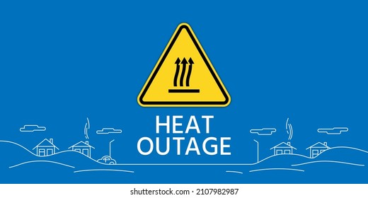 Heat outage web banner. Triangle warning sign with wavy arrows. Vector illustration of a web banner. Editable line landscape.