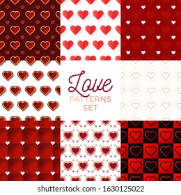 Heat pattern set. Heart seamless pattern vector illustration with creative shape in geometric style. Love background design. Holiday illustration.
