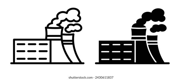 Heat power station icon in filled and outlined style on white background