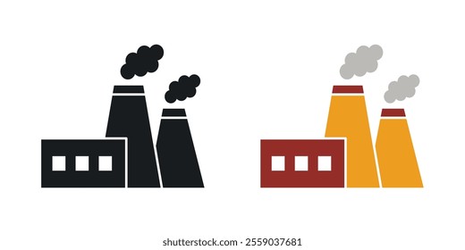 Heat power station icons in black and colored version