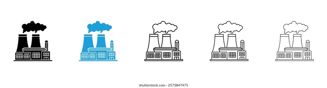 Heat power station icons in filled and 3 stroke weights