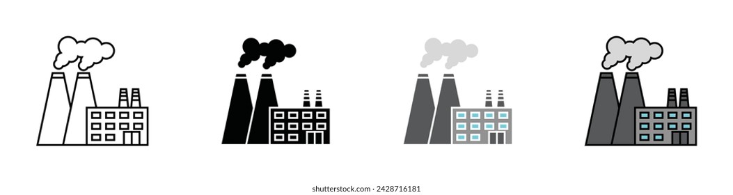 Heat Power Station Vector Illustration Set. Energy Generation Sign Suitable for Apps and Websites UI Design.