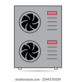Icono de sombra de la fuente de aire de la bomba de calor, máquina de enfriamiento del sistema eléctrico, Ilustración vectorial de Web frío .