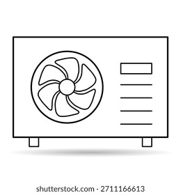 Icono de sombra de la fuente de aire de la bomba de calor, máquina de enfriamiento del sistema eléctrico, Ilustración vectorial de Web frío .