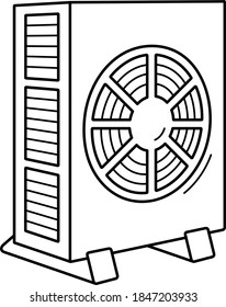 Heat pump for domestic hot water and house heating. Vector outline illustration.