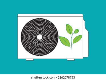 Heat pump with a green twig symbolizing renewable energy