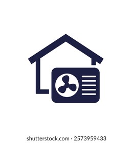 heat pump and house icon on white