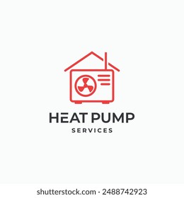 Heat pump and house logo design concept. Vector simple linear Heat pump icon illustration