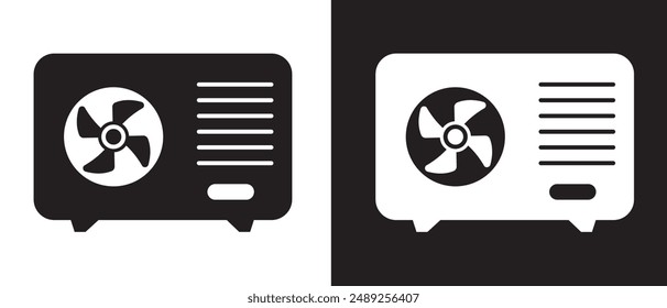 Heat pump icon, vector ,silhouette  isolated on white background. AC vector icon, AC outdoor unit symbol, silhouette. Air conditioner logo, icon, cooling icon. Vector illustration.
