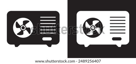 Heat pump icon, vector ,silhouette  isolated on white background. AC vector icon, AC outdoor unit symbol, silhouette. Air conditioner logo, icon, cooling icon. Vector illustration.

