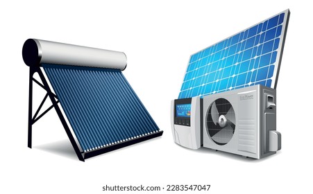 Heat pump, inverter and solar panel as a green energy system concept