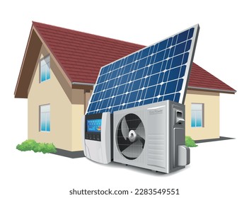 Heat pump, inverter and solar panel as a green energy system concept