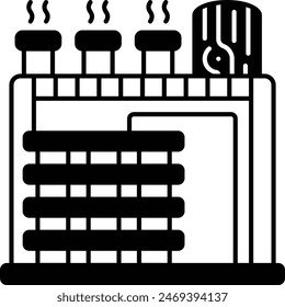 Heat Pump Wood Drying or dehumidifying concept, Kiln Dryer With Boiler vector icon design, timber and lumber Symbol, Forestry and Deforestation Sign, forest farming and woodlands stock illustration