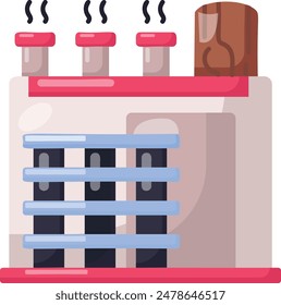 Heat Pump Wood Drying or dehumidifying concept, Kiln Dryer With Boiler vector color icon design, timber and lumber Symbol, forest Deforestation products Sign,mill yard saw works stock illustration
