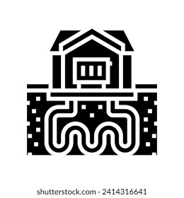 geothermisches Glyph-Symbol-Vektorgrafik des Wärmerückgewinnungssystems. geothermisches Schild zur Wärmerückgewinnung einzelne Symbolillustration