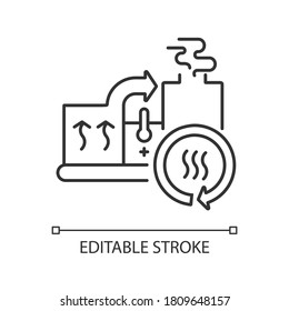 Heat recovery system linear icon. Sustainable energy industry, cogeneration thin line customizable illustration. Contour symbol. Industrial equipment. Vector isolated outline drawing. Editable stroke