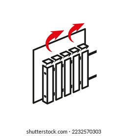 Heat reflection for an aluminum radiator. Covering the wall with the reflection of heat from the radiator. Vector black and white linear illustration.