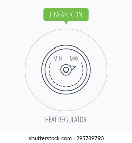 Heat regulator icon. Radiator thermometer sign. Linear outline circle button. Vector