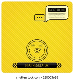 Heat regulator icon. Radiator thermometer sign. Chat speech bubbles. Orange line background. Vector