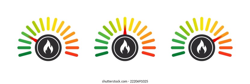 Heat regulator. Heat scale. Temperature levels gauge. Measurement scale. Vector illustration