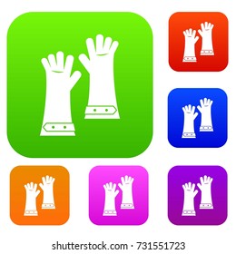 Heat resistant gloves for welding set icon color in flat style isolated on white. Collection sings vector illustration