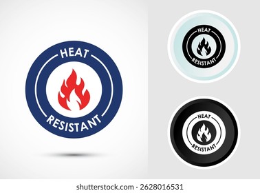 Heat resistant icon design illustration, Heat resistant label sign symbol in color, black and white