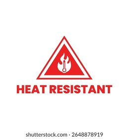 Heat Resistant Icon with Flame and Thermometer Symbol in Red