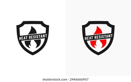 Etiqueta resistente al calor o Vector con logotipo resistente al calor aislado. Icono de escudo de Vector. La mejor etiqueta resistente al calor para el diseño del embalaje del producto, diseño de impresión y más sobre el producto resistente al calor.