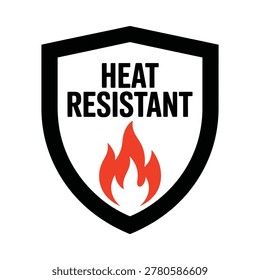 A heat resistant shield icon featuring red flames, presented as a black and red vector