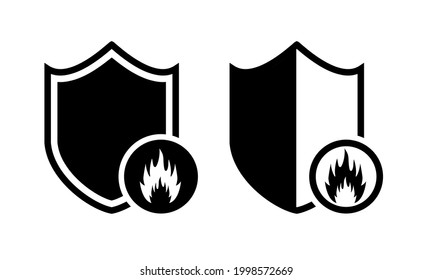 Heat resistant sign. Fire resistance. Shield with fire, flame icon. Refractory sign. Illustration vector	